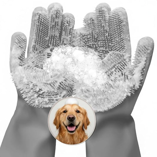Cat & Dog Shampoo Gloves with 3000 Soft Bristles | 2-in-1 Dog Bath Gloves for Massage, Grooming & Clean Wet or Dry