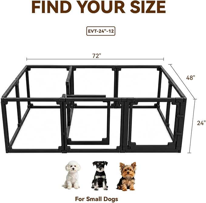 FlexiSpace Adjustable Clear Dog Play Pen, Expandable & Stackable Acrylic Dog Playpen, ONLY Dog Play Pen Indoors Grow with Your Pet Puppy Playpen (Black, 24", 12 Panels)