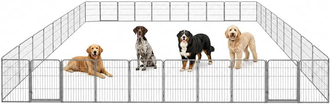 Dog Play Pen for Outdoor Use - 40'', 48 Panels for Medium and Large Size Dogs - Portable Playpen Pet Fence for RV, Camping, and Yard - Heavy Duty Kennel w/Grey Rust Resistant Coating