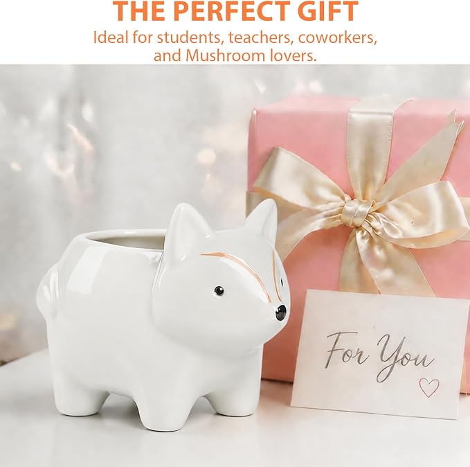 Ceramic Fox Shaped Pen Pencil Holder for Desk Decoration Accessories Fox Decor Makeup Brush Pen Cups Office School Ideal Gifts for Women, Mom or Birthdays