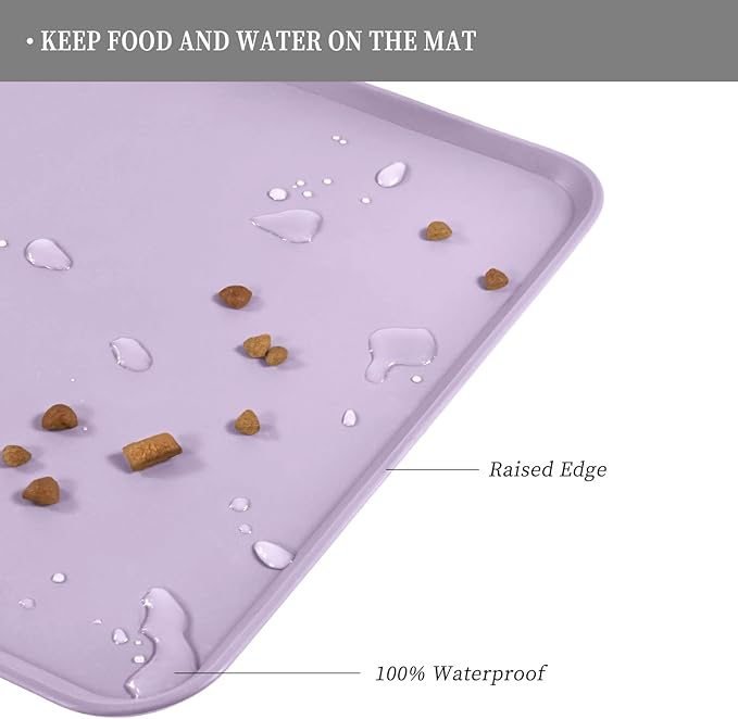 Reopet Waterproof Pet Feeding Mat, Non-Slip Silicone Placemats for Dog Cat Food and Water Bowl, High Raised Edges to Prevent Spills and Protect Floors