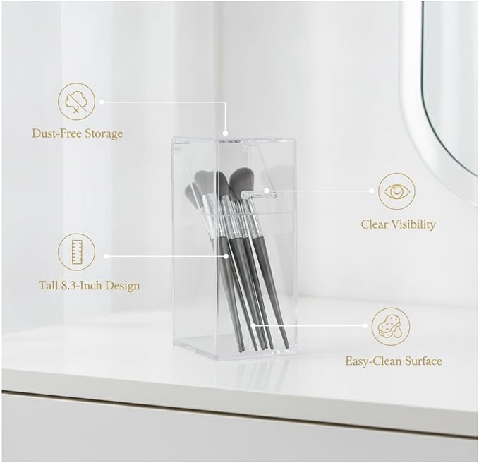 1 Pack Clear Storage Cup with Lid, Upright Desk Organizer for Pens and Tools, 8.3 Inch Tall