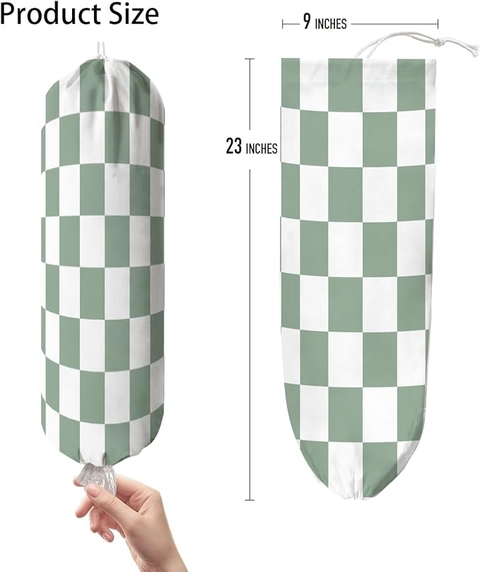 Plastic Bag Holder, Wall Mount Plastic Bag Organizer Dispenser Reusable Grocery Bag Organizer for Home Kitchen(Green Checkered)