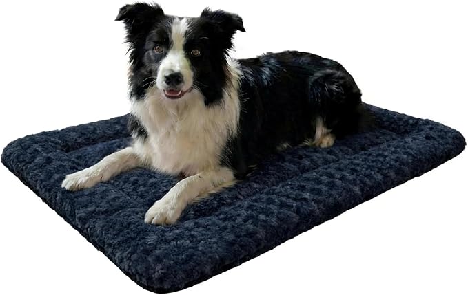Washable Dog Bed Mat With Anti-Slip Bottom, Deluxe Plush Memory Foam Crate Pad & Waterproof Outdoor Kennel Mat For Dogs & Cats-Durable Crates Beds, Large Medium Small Puppy Size 30" x 20",Blue
