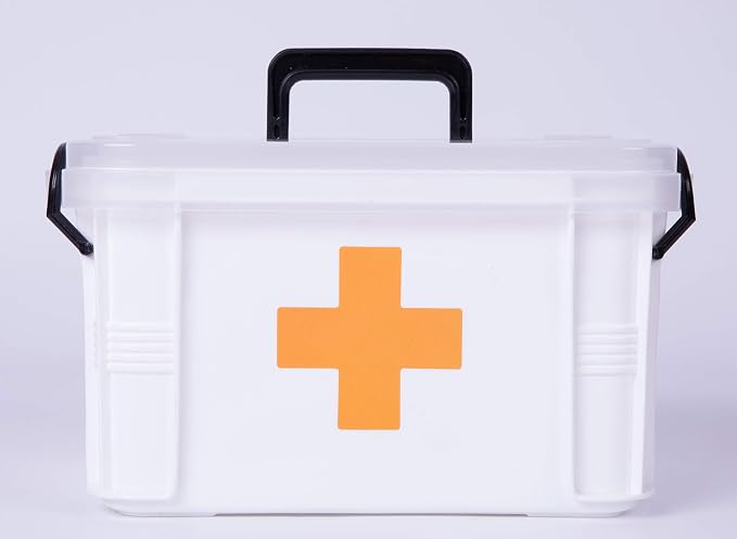 White Small Empty Medical Box for Home Emergency Supplies, Travel, Car, and Dorms – Compact First Aid Box with Handle, Detachable Tray and Locking Lid – Medical Organizer and First Aid Kit Storage