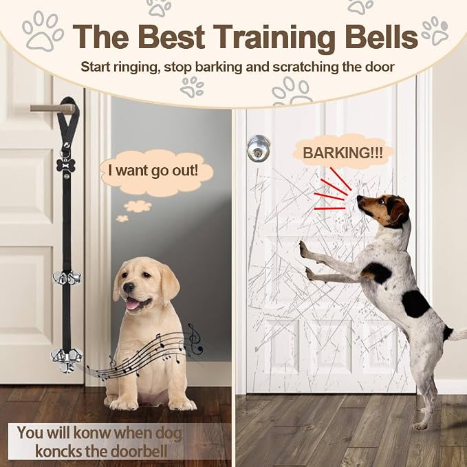 2 Pack Dog Door Bells, Dog Doorbell to go Outside Puppy Train Bell for Dogs to Ring to go Potty, Puppy Toilet Training Bell Jingle Bells for Door Knob (Black)