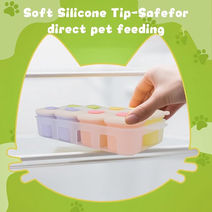 Pet Wet Food Container with Lids for Fridge,8-Pack Farmers Homemade Silicone Dog Food Container with Scoop,1.1oz Each, Keeps Wet Can Food Fresh, Odor-Resistant,Freezer, Microwave & Dishwasher Safe