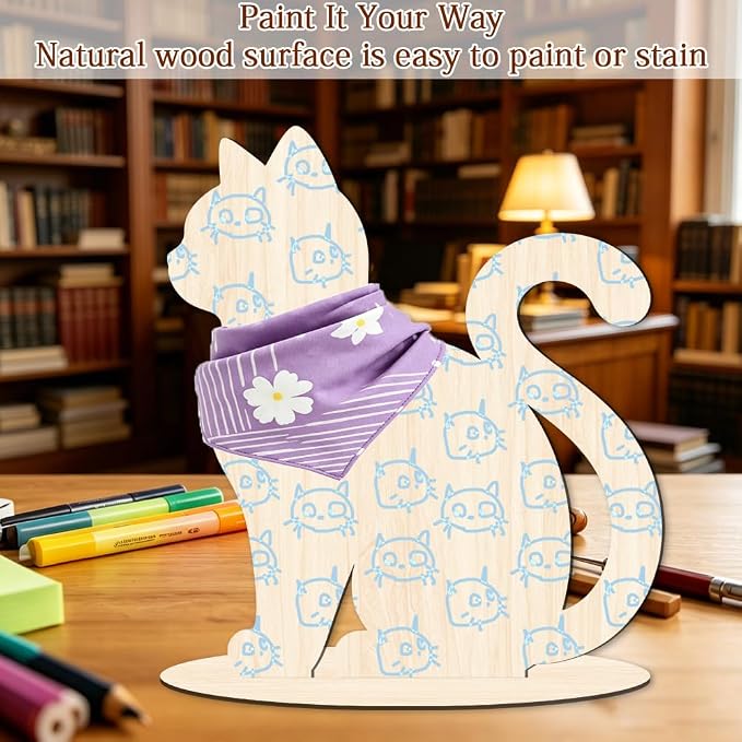 Cat Display Stand for Clothing Scarfs Bandana 11.8 x 10.6 x 0.2 Inch Pet Clothing Display Wooden Cat Silhouette Stand for Pet Stores Shops Window Show Photography Prop Home Decorations