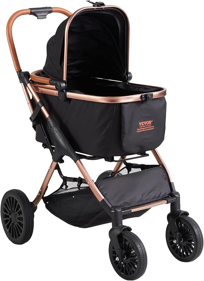 VEVOR Large Pet Stroller for Medium Large Dogs and Cats, Up to 66lbs, Detachable Carrier and Storage Basket