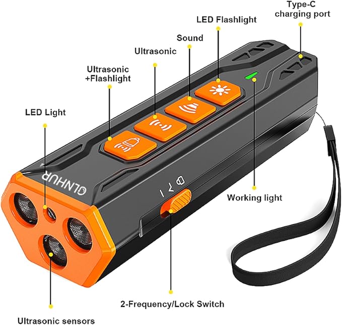 Dog Bark Deterrent Device - Anti-Bark Devices for Dogs,Rechargeable Ultrasonic Dog Bark Deterrent 30Ft Effective Control Range,Safe for Human & Dogs Portable (Black)