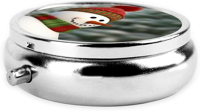 Round Pill Box Smile Gaze Snowman Pill Case for Purse & Pocket 3 Compartment Pill Organizer Portable Travel Pillbox Medicine Pill Holder Container for Daily Vitamin Cod Liver Oil Storage