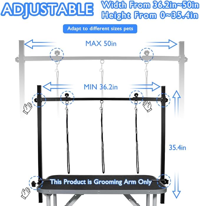 LEIBOU H-Shape Dog Grooming Arm Pet Supplies Grooming Table Arm with 3 Noose and Clamp Heavy Duty Aluminum Alloy Frame with 35.4” Adjustable Height and 36.2” ~ 50” Adjustable Width Dog Grooming Kit