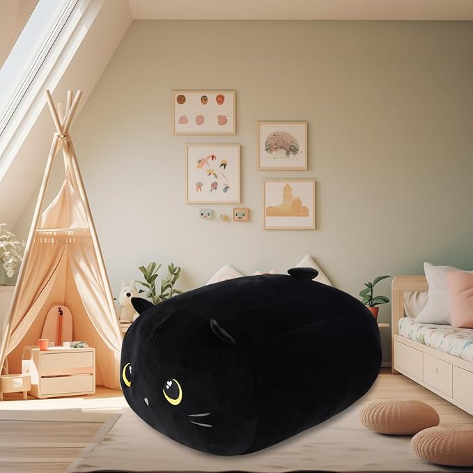 Stuffed Animal Storage Bean Bag Chair Cover for Cute Black Cat Large Beanbag Bedroom Décor Organizer Cover, No Beans