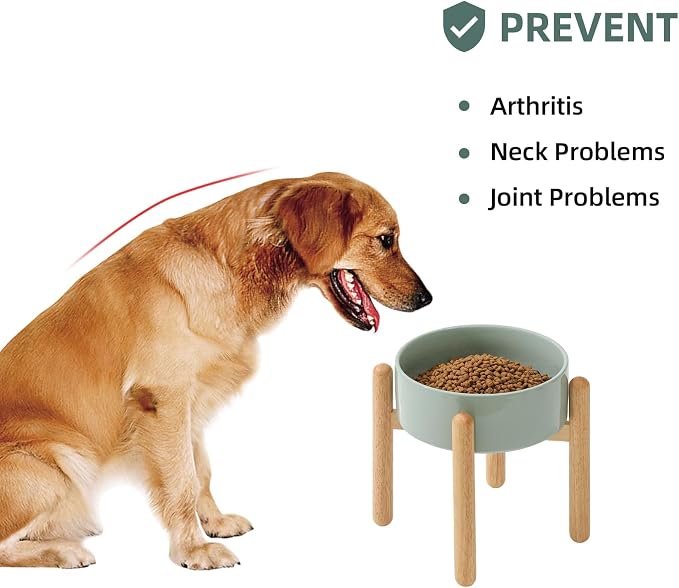 Havniva Ceramic Dog Bowls Elevated, Raised Dog Food Bowl for Large Dogs | 8.3” Elevated Dog Bowls, Non-Slip Wood Stand, Dog Food and Water Bowl Set, Dog Feeding Dish, Large Capacity Pet Water Bowl