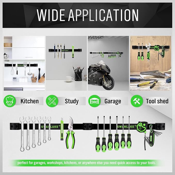 SWANLAKE GARDEN TOOLS 4-Piece 12" Magnetic Tool Holder Storage Organizer, Wall Mount Rack Garage Organization, Magnetic Strip for Garage Organization