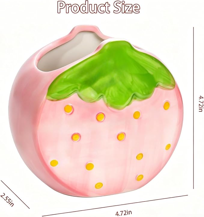 Ceramic Strawberry Shaped Pen Pencil Holder for Desk Decoration Accessories Strawberry Decor Makeup Brush Pen Cups Succulent Plant Pot Office School Ideal Gifts for Women, Mom or Birthdays (pink)