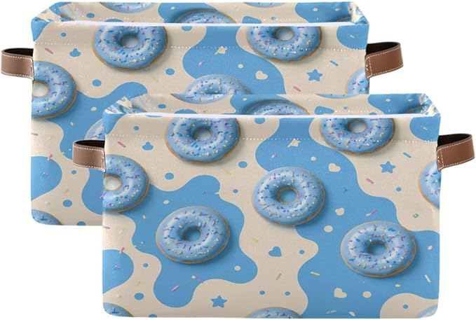 Kigai Storage Basket, Fabric Collapsible Closet Organizer Bin | Donut Splash Waterproof Foldable Canvas Basket with Handles for Shelves, Nursery, Closet, Bedroom & Bathroom