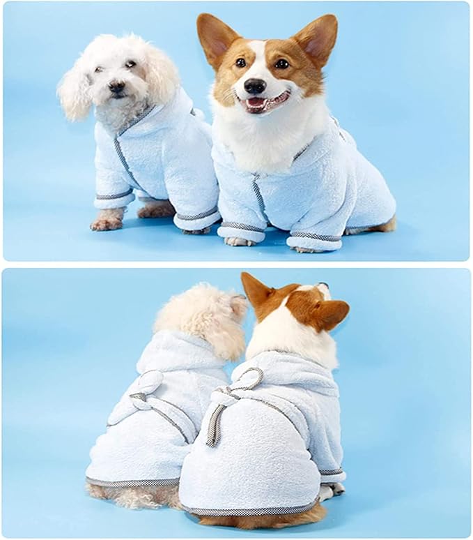 Dog Bathrobe, Microfiber Fast Drying Absorbent Hooded Bath Towel White for Puppy Small Medium Large Dog Cat (XL, LightCyan)