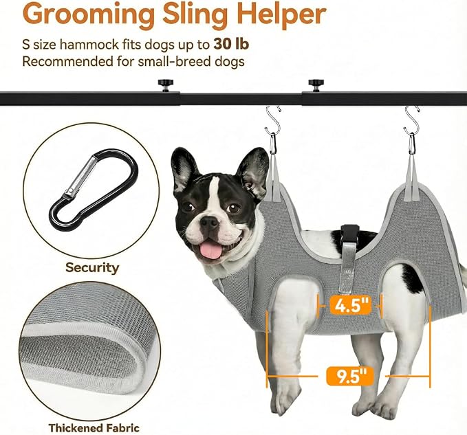 H Shape Dog Grooming Arm for Table, S Size Hammock, 42" H, 31-43" W | Heavy Duty, Adjustable Grooming Stand, Clamp Fits up to 2.76", with Hammock & 2 Nooses for Home Grooming & Nail Trimming