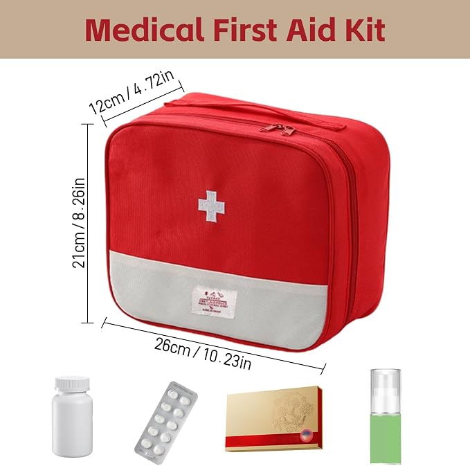 Red First Aid Bag, Medical Bag Empty, Portable Medicine Bag Organizer for Home Outdoor Camping Hiking Travel (Red)