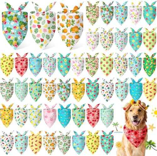 Abbylike 50 Pcs Summer Hawaiian Dog Bandanas Bulk, Tropical Fruits