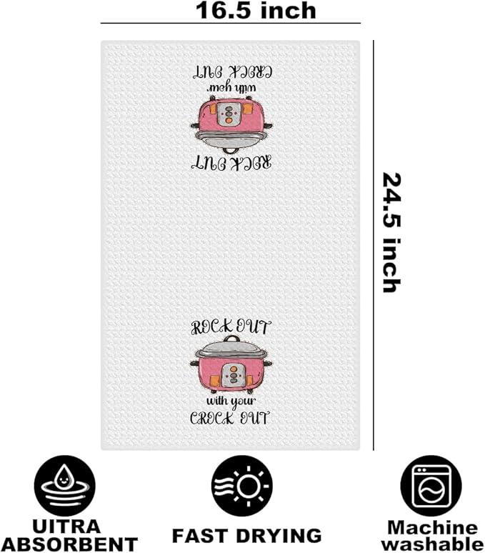 Funny Kitchen Towels 24x14 Inch, Durable Reusable Microfiber Dish Towel, Rock Out Waffle Weave Hand Tea Towels for Kitchen Home Bathroom Farmhouse Decor, Housewarming Gifts for Women Mom Friend