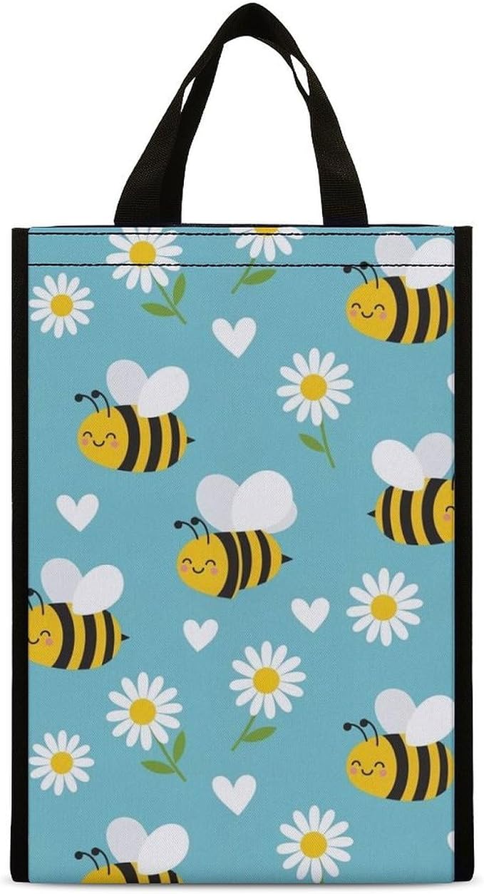 Reusable Thermal Lunch Tote Bag Compatible with Yellow Bee Cute Flower Daisy Sky Blue Lunch Box, Portable Insulated Picnic Cooler Bags Food Container Organizer