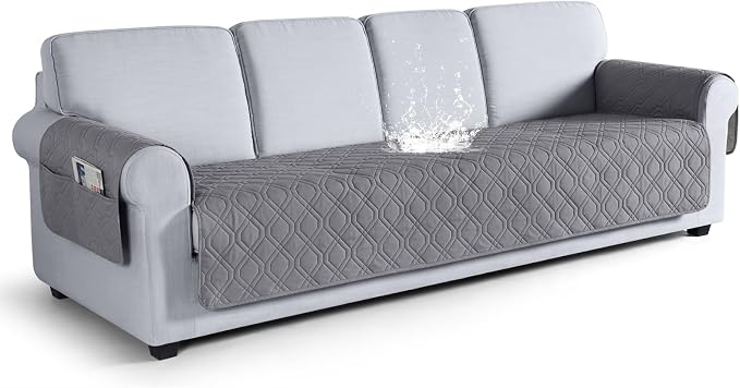 VANSOFY Waterproof Oversized Couch Cover for Pets, Light Gray, 78.7" | Non-Slip, Washable, Utility Pockets, Pet Friendly, Furniture Protector Slipcover for 4 Cushion Couch