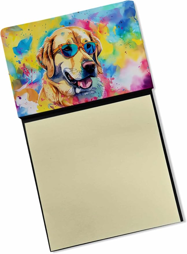 Caroline's Treasures Yellow Labrador Hippie Dawg Sticky Note Holder Refillable Dispenser Self-Sticky Note Pads, Memo Pads Blank Desk Accessories