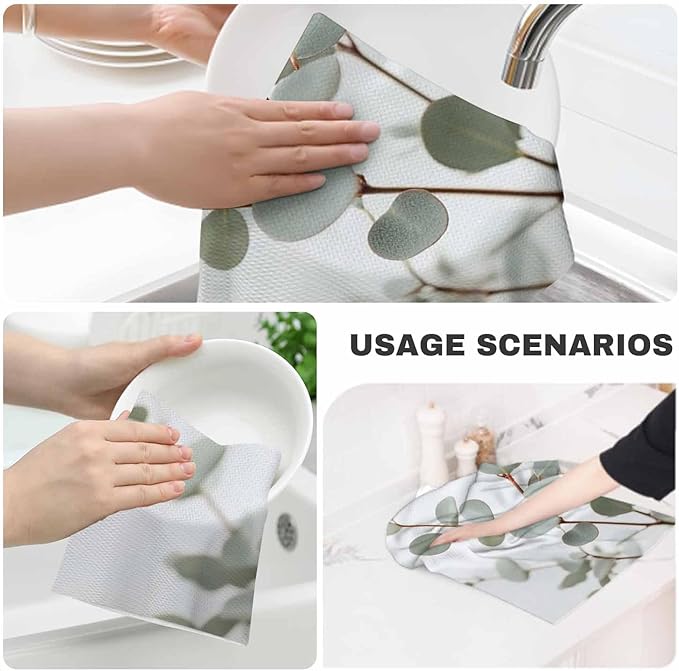 Eucalyptus Branches Kitchen Towels Watercolor Green Eucalyptus Soft and Super Absorbent Dish Towels 2 Pack 16 X 24 Inches