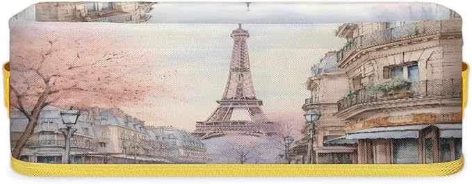 Paris Tower Architecture Bathroom Storage Basket, Foldable with Handle Open Countertop Paper Towel Decorative Box, Toilet Tank Top Shelf Baskets for Home Closet Bedroom Living Room Office