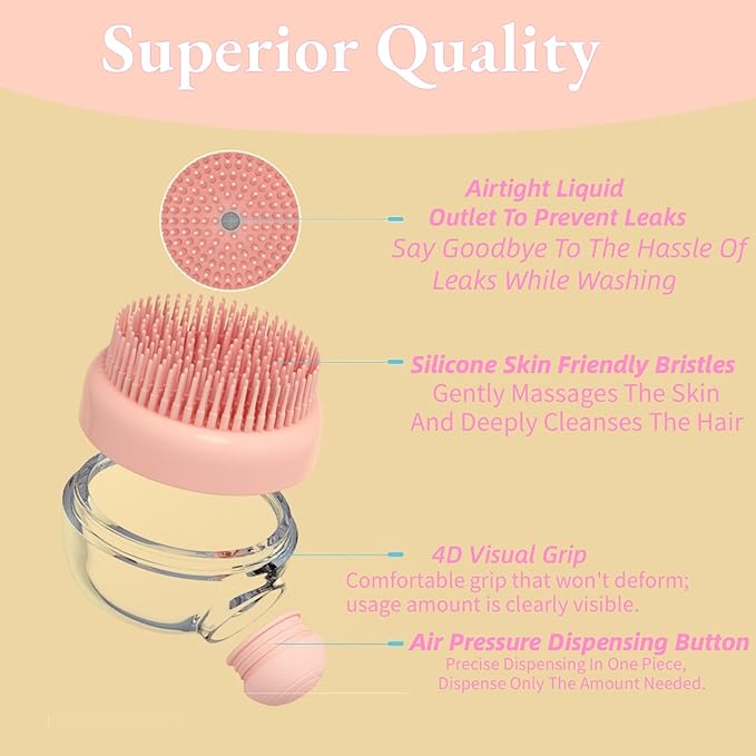 2 Pcs Dog Bath Brush, 2 in 1 Dog Grooming Brush with Built-in Shampoo Dispenser, Pet Grooming Massage Shampoo Bath Brush Soft Silicone Bristle for Long Short Haired Dogs Cats Shower-Pink
