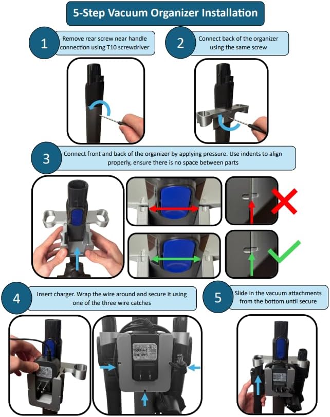 Vacuum Attachment & Charger Organizer for Shark IX141 Pet Cordless Stick Vacuum – On-Vac Storage Mount for Charger Plug/Cord + Crevice Tool & Pet Multi-Tool – Durable Plastic, Easy Install
