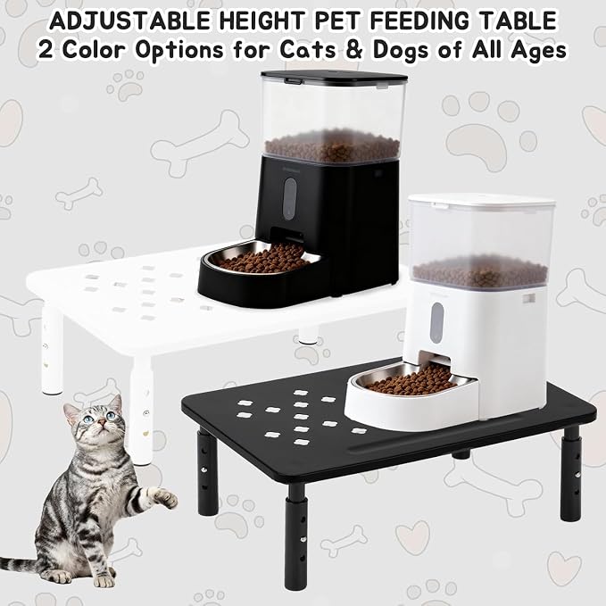 2 Pack Elevated Cat Food Stand, Cat Feeder Stand for Pets, Black | Cat Feeding Station, Pet Food Stand for 4-6L Feeders, 3 Adjustable Heights, Non-Slip Metal Base, Storage Rack