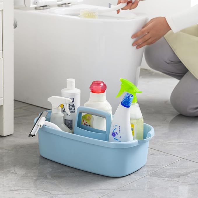 JiatuA Large Cleaning Supplies Caddy Portable Shower Caddy Basket Blue | Sturdy Supply Organizer with Handle Plastic Bucket Tool Storage for Bathroom Bedroom Kitchen Garden College Dorm Essentials