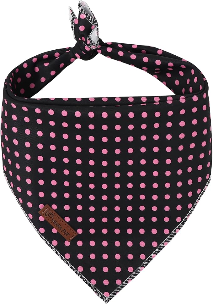 Black Pink Polka Dog Bandana, UP URARA PUP Puppy Bandana for Small,Medium Dog, Spring Summer Cotton Triangle Bid Scarf Dog, Pet Kerchief for Girl Female Dogs or Cats, Fancy Fall Classic Dog Bid Scarf