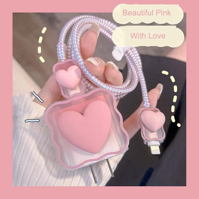 ZOSTLAND 5 in 1 DIY 18W 20W Heart Shape Protector Data Cable USB Charger Line Earphone Wire Saver Organizer Compatible with iPhone 11 12 13 14 15 Pro Max