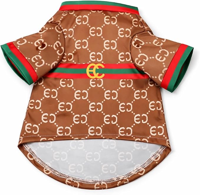 Luxury Designer Dog T Shirt – Trendy Puppy Clothes for Small Dogs, Fashion Pet Tee for French Bulldogs & Chihuahuas, Everything Chic Dog Apparel (GucchewiTee, Medium)