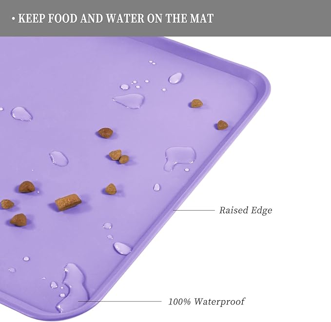 Reopet Waterproof Pet Feeding Mat, Non-Slip Silicone Placemats for Dog Cat Food and Water Bowl, High Raised Edges to Prevent Spills and Protect Floors