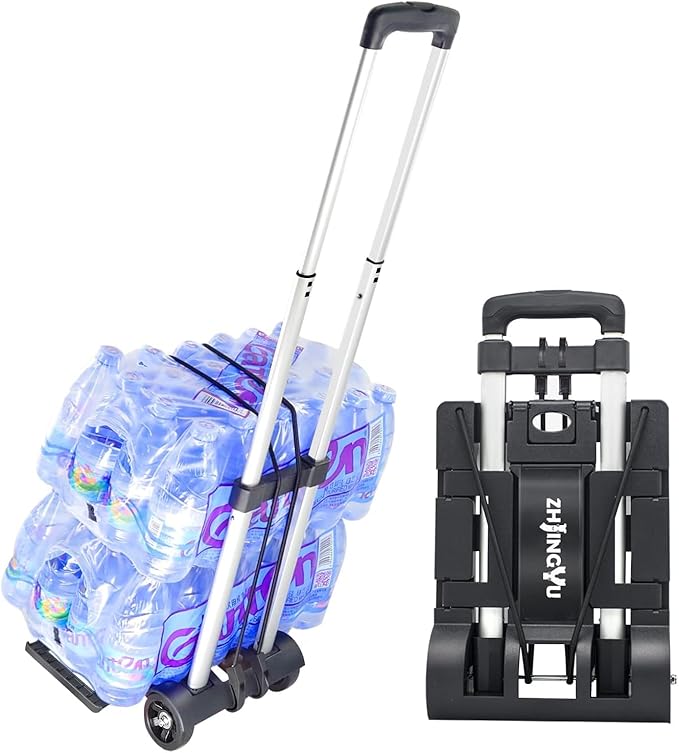 Folding Hand Truck Aluminum Trolley,Small Dolly, Foldable Hand Cart, | Folding Hand Cart, 2 Wheel Luggage Dolly,Expandable Large Chassis Foldable into Backpack Trolley