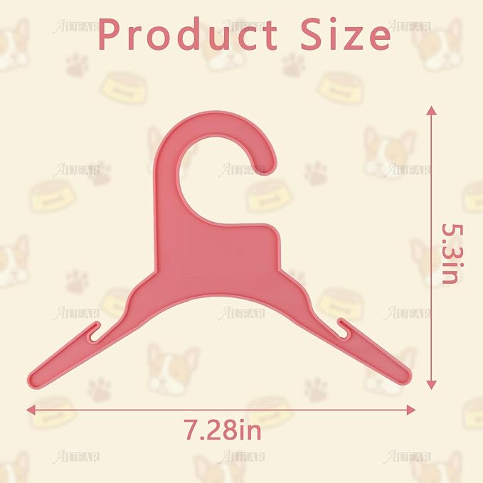 AUEAR, 50 Pack Pet Clothes Hangers Small Plastic Apparel Hanger Racks Dog Cat Clothes Hangers for Dogs Puppys Cats (Pink)