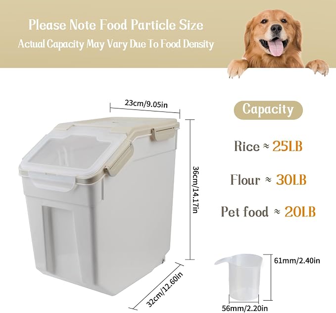 Saim 2 Pack 50lb Flour & Rice Storage Container Bin, Rice Dispenser (Grey) | BPA free plastic with seal lid, rolling wheels and measuring scoop for rice, flour, cereal and grain one-hand scooping