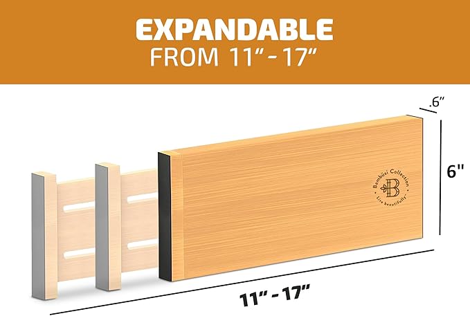 6-Pack Drawer Dividers 6-Inch High Dresser Drawer Organizer 11.5 to 17 Inch | Bamboo, Spring Loaded, No Tools Needed, for Clothes, Utensils, Socks and Deep Drawers in Bedroom, Bathroom, Kitchen, Office