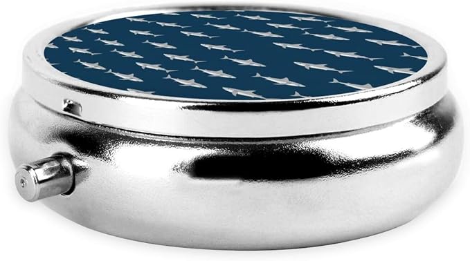 Travel Pill Case, Cute Shark Print Round Waterproof Organizer, Small Holder for Fish Oil, Portable Pill Box Purse Use for Daily Walks