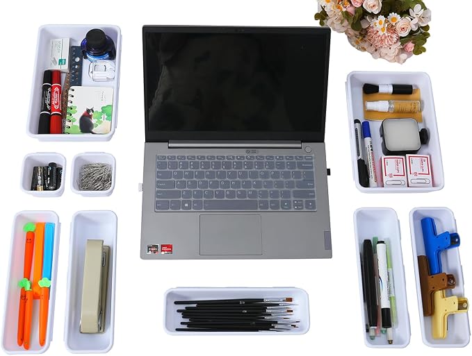 Kutesna 15 PCS Interlocking Desk Drawer Organizer Separator for Office,Bathroom,Kitchen,Makeup（White） (Pack of 2)