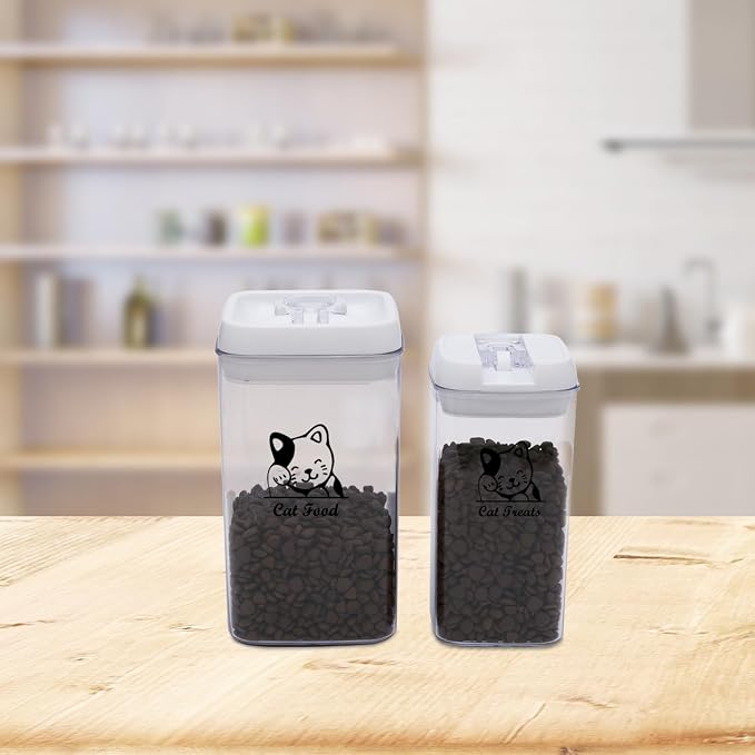 Pethiy Cat Food and pet Cat Treats Storage Container-Clear Plastic-airtight Storage Canister Tins cookie pet jars(Two-piece set)