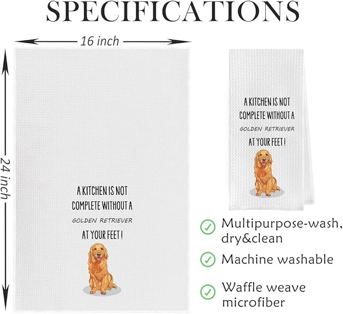 Golden Retriever Dish Towels - Golden Retriever Gifts Decorative Waffle Weave Kitchen Towels, Hand Towel, Tea Towel (16×24 Inches)