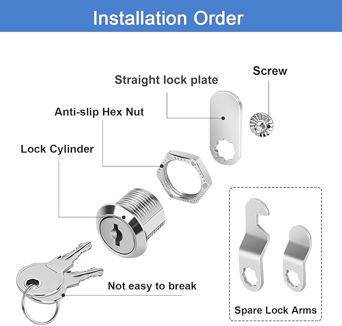 Cylinnda 5/8" Zinc Alloy Cam Locks (8 Pack) with Keys - Keyed Alike Set for Mailbox, Toolbox and Pickup Trucks