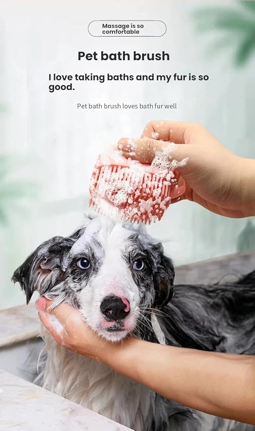 2-in-1 Pet Bath Brush with Shampoo Dispenser – Soft Silicone Grooming Brush for Dogs & Cats – Assorted Colors (Random Color Sent)