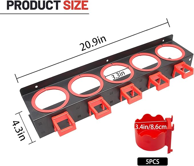 Spray Bottle Storage Rack with Extra Abrasive Holder, Wall Mount Hanging Rail Car Beauty Shop Accessory Display Auto Cleaning Detailing Tools Hanger Bottle Organizer